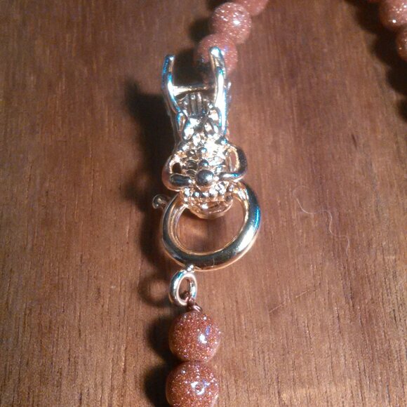 Gold Sandstone and Brown Austrian Crystal Beaded Goldtone Dragon Necklace - Picture 4 of 13